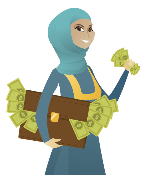穆斯林女商人拿着装满钱的公文包图片下载