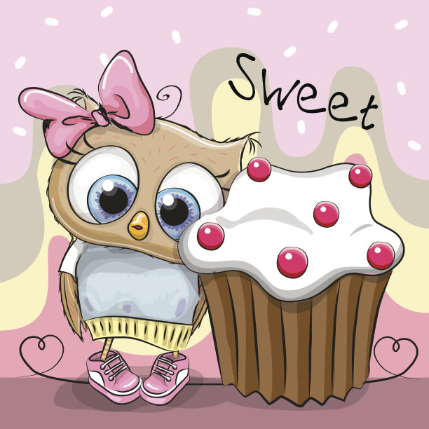 可爱的猫头鹰和蛋糕图片下载