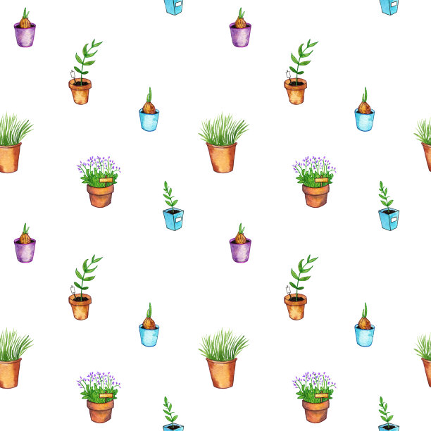 花园涂鸦水彩无缝图案图片下载