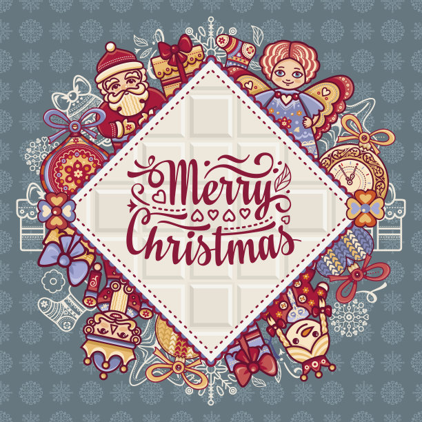 圣诞快乐玩具。贺卡。图片下载