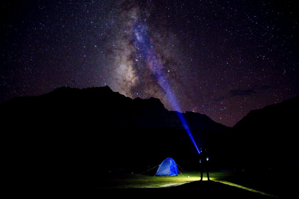 喜马拉雅山银河下孤独的露营者图片下载