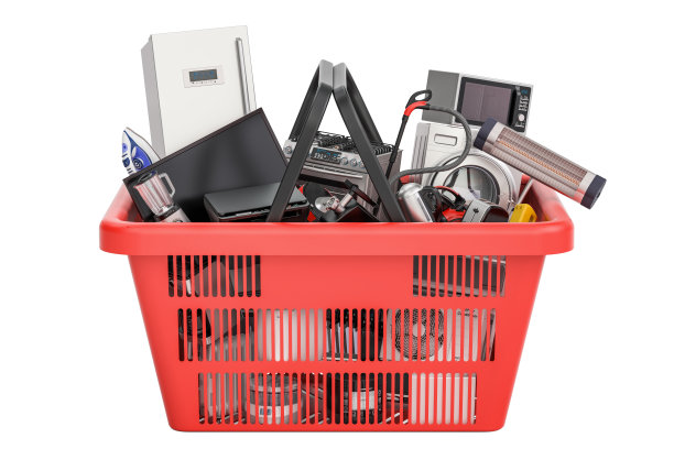 购物篮里装满了家用和厨房用具，3D渲染图片下载