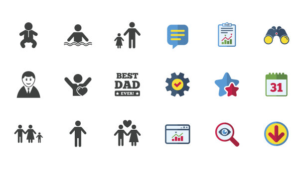 人来说,家庭的图标。游泳池的迹象。图片下载