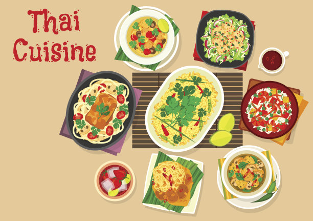 泰国菜晚餐与亚洲菜图标图片下载