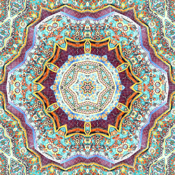 表面摩洛哥陶瓷抽象背景纹理，万花筒摄影技术图片下载