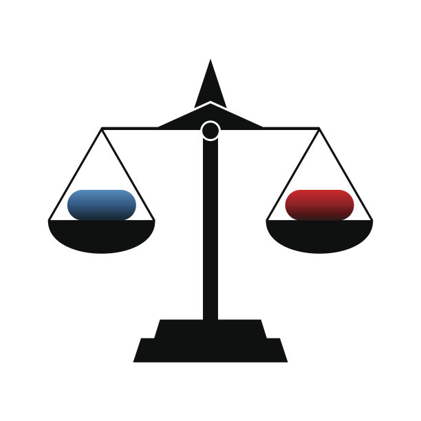 蓝色和红色药片的规模，概念-选择，决定图片下载