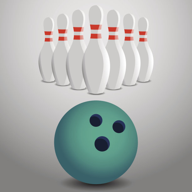 即将击中球瓶的滚动保龄球矢量素材图片下载