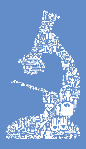 显微镜健康和健康图标设置蓝色背景图片下载