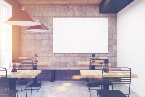 灰色和白色的咖啡馆内饰，海报色调图片下载