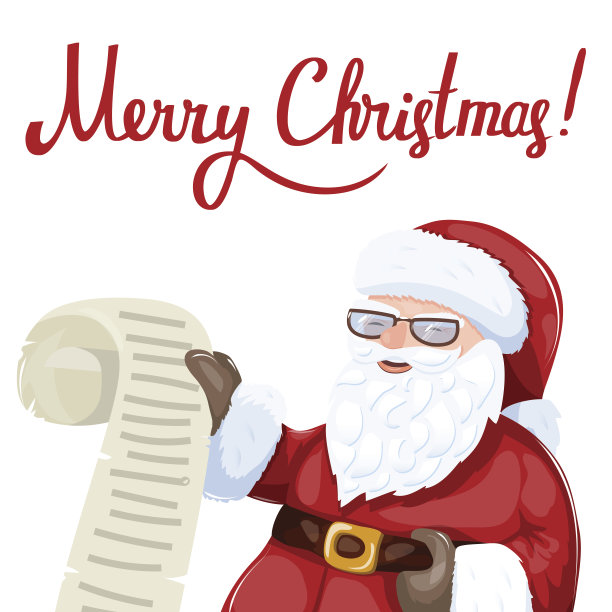 圣诞老人读一封信或愿望清单。圣诞节的艺术。图片下载