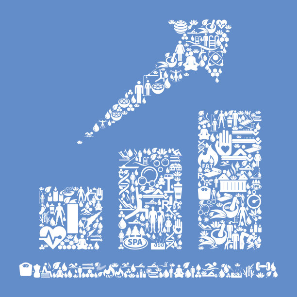 股票市场健康和健康图标设置蓝色背景图片下载