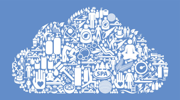 云健康和健康图标设置蓝色背景图片下载