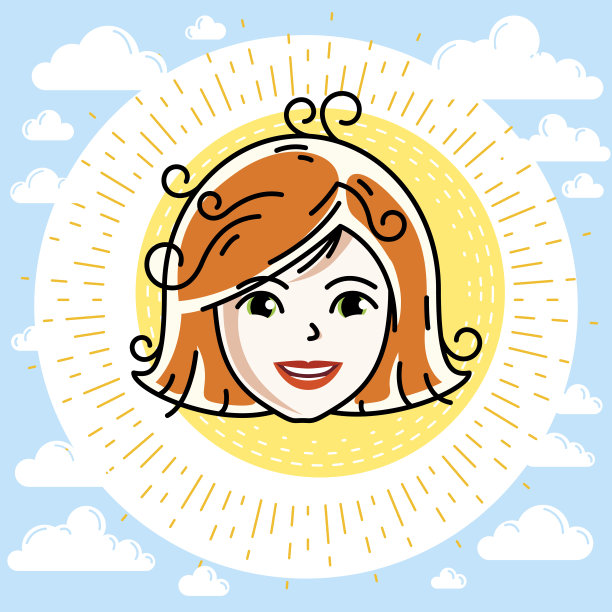 美女的脸，人的头。矢量红发性格，有吸引力的女士面部特征。图片下载