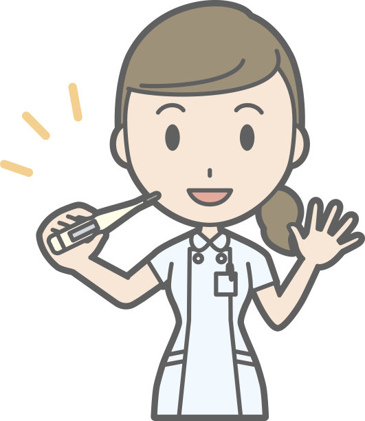 插图:一个穿着白色套装的护士有一个温度计图片下载