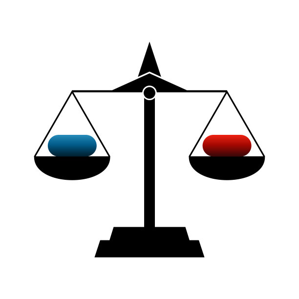 蓝色和红色药片的规模，概念-选择，决定图片下载