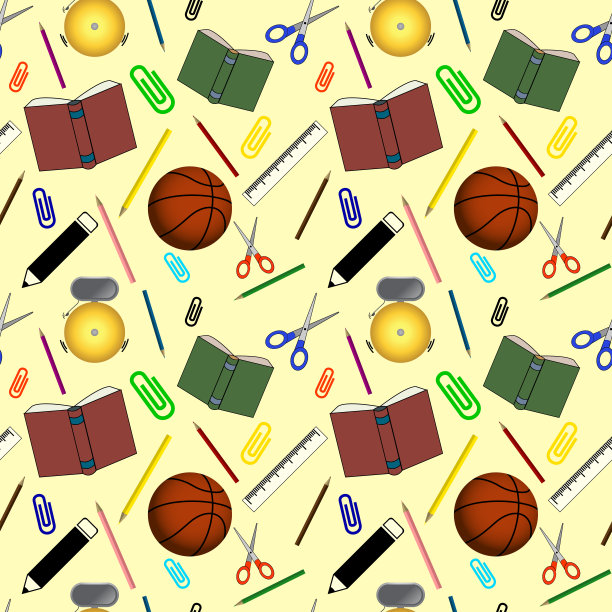 回到学校彩色无缝图案浅黄色图片下载