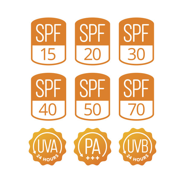 一套图标(SPF, UVA和UVB)防晒化妆品包装图片下载