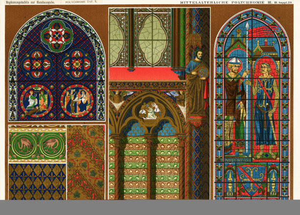 圣丹尼斯大教堂、圣小教堂和沙特尔大教堂的彩色玻璃窗图片下载