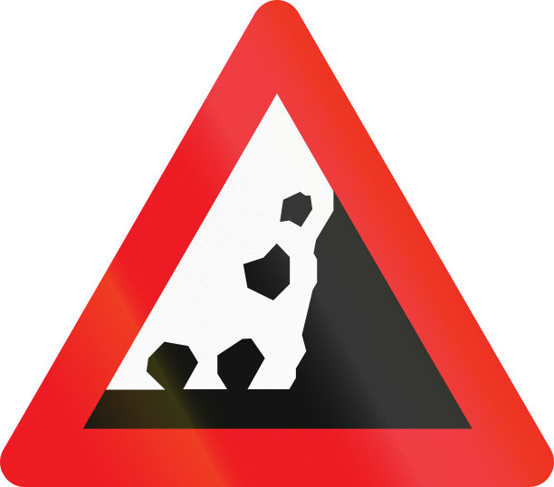 在丹麦使用的警告路标-从相应的一边落下的石头图片下载