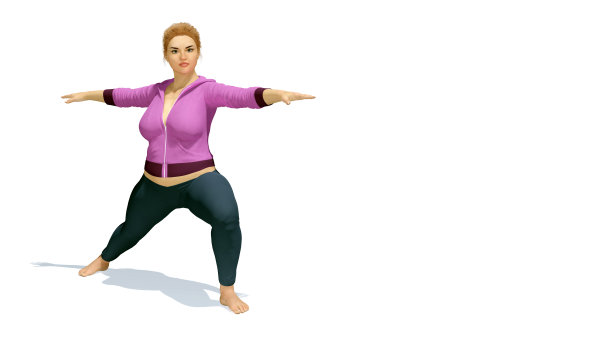 身材丰满的金发女人在白色背景上练习瑜伽图片下载