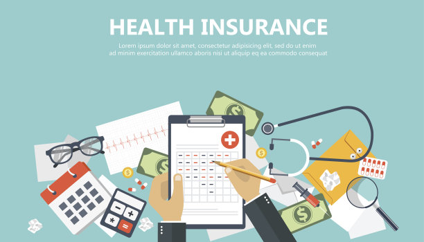 医疗保险概念。男子填写健康保险表格。平面向量插图图片下载