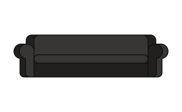 大的黑色沙发孤立。深色长皮沙发图片下载