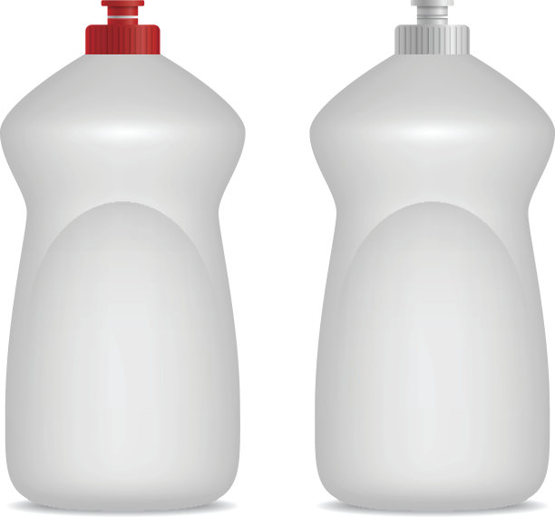 洗洁精或香波瓶逼真的模型。红色和灰色的帽子。标签设计的空位置。3D插图的品牌。孤立在白色背景上。图片下载