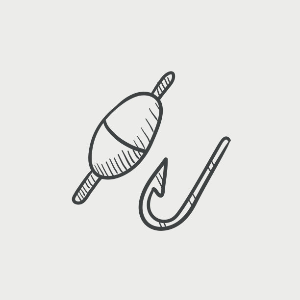 带浮标的鱼钩素描图标图片下载