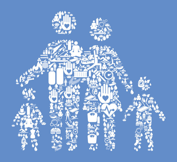 家庭健康和健康图标设置蓝色背景图片下载