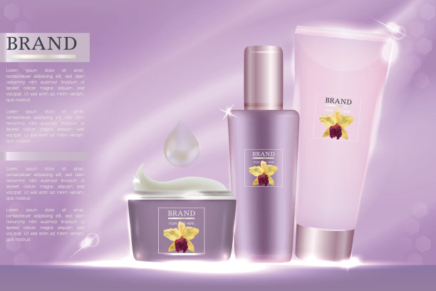 化妆品容器与广告背景准备使用，粉色皮肤护理广告。图片下载
