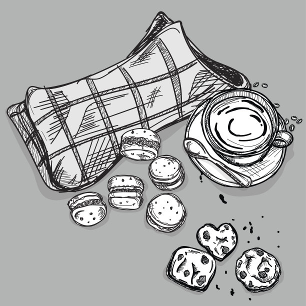 食物，饼干，杏仁饼，咖啡，画图，图解对象图片下载