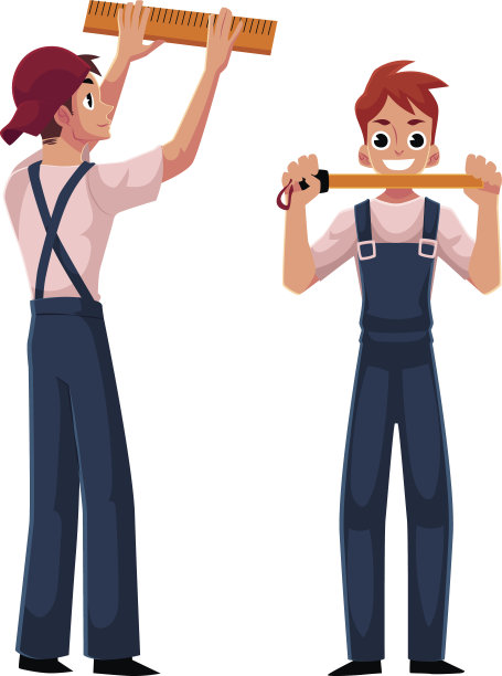 建筑工人，穿制服的建筑工展示卷尺图片下载