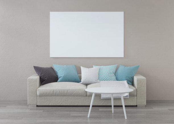 沙发在室内，室内构图。3 d渲染。图片下载