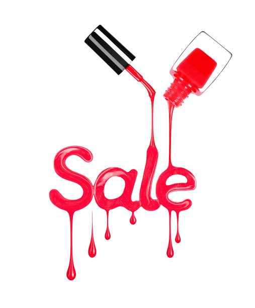 碑文Sale由小溪和指甲油滴，在一个白色的背景图片下载