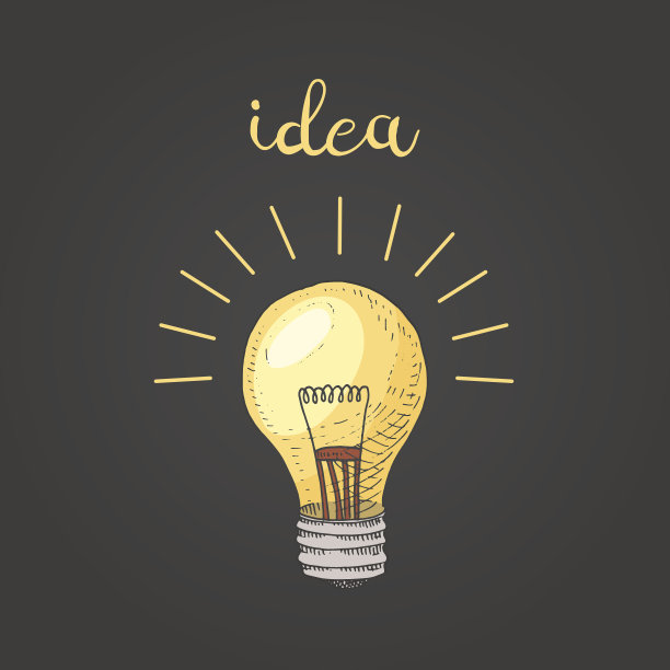 灯泡或想法。用旧素描和古老的符号手绘雕刻。回到学校元素图片下载