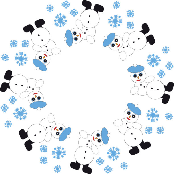 在白色的背景上，一圈圈雪花飘落的雪人。矢量插图。图片下载