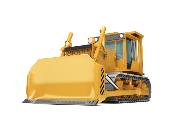 橙色液压推土机与白色隔离。三维演示图片下载