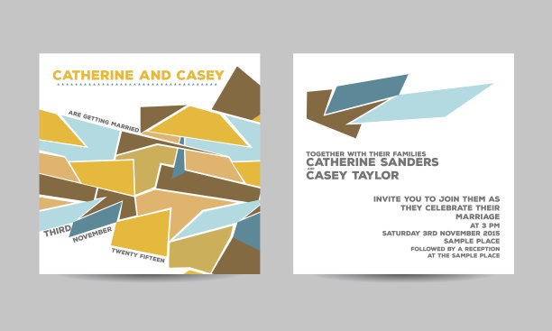 婚礼邀请卡与抽象的几何背景图片下载