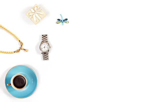 奢侈女性配饰白色背景，复制空间图片下载