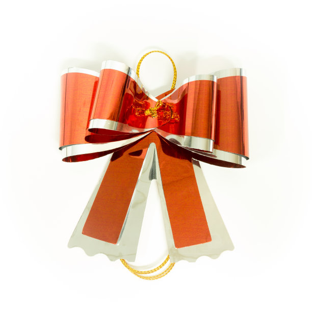 单瓣红色礼品蝴蝶结，白色背景。图片下载