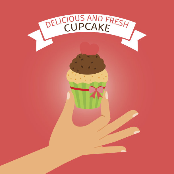 红色背景上的美味纸杯蛋糕图片下载