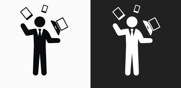 商人和技术交流图标上的黑色和白色矢量背景图片下载