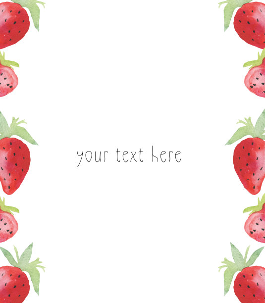 手绘水彩红色草莓制成的框架素材图片