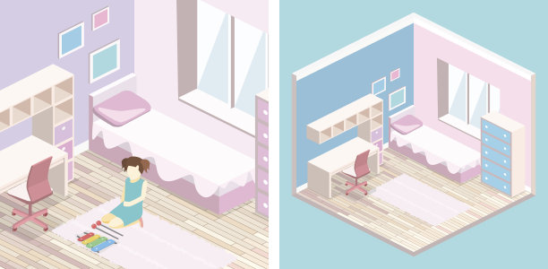 女孩们都是粉红色的卧室内部。图片下载