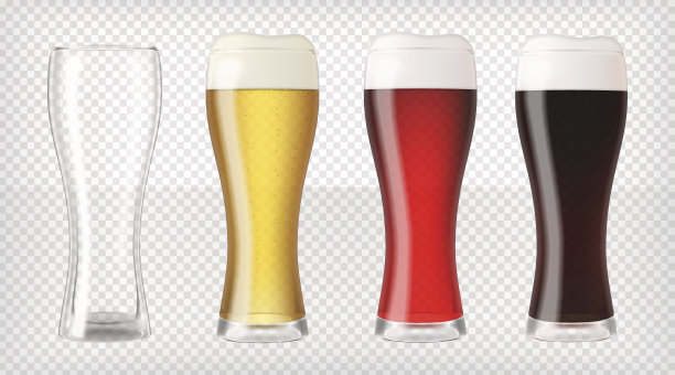 逼真啤酒杯套装素材图片