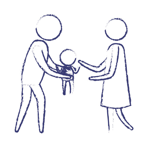 模糊的蓝色轮廓的象形文字的男人抱着一个婴儿和女人穿着衣服图片下载