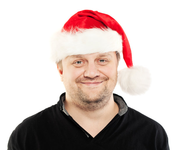 真正的成熟男人在圣诞老人帽孤立在白色图片下载