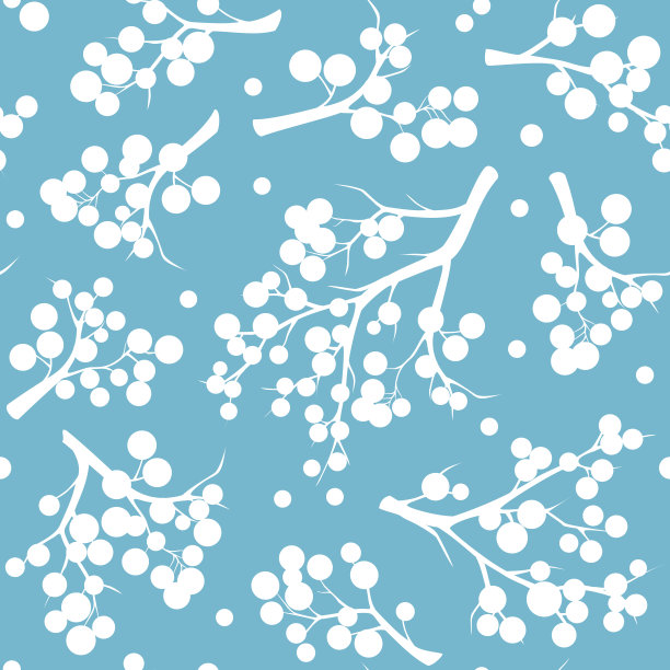 无缝图案纹理与浆果树枝轮廓在蓝色的背景图片下载