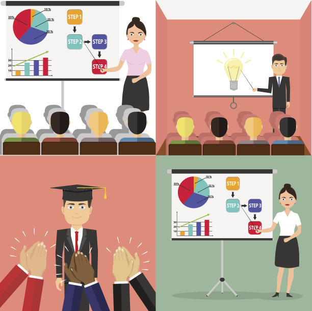 一个商人正在举行研讨会。人们听讲座图片下载
