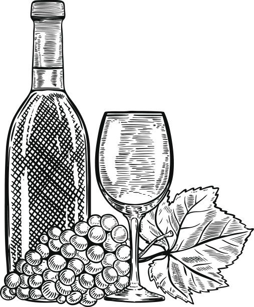 葡萄酒瓶和葡萄酒杯。图片下载